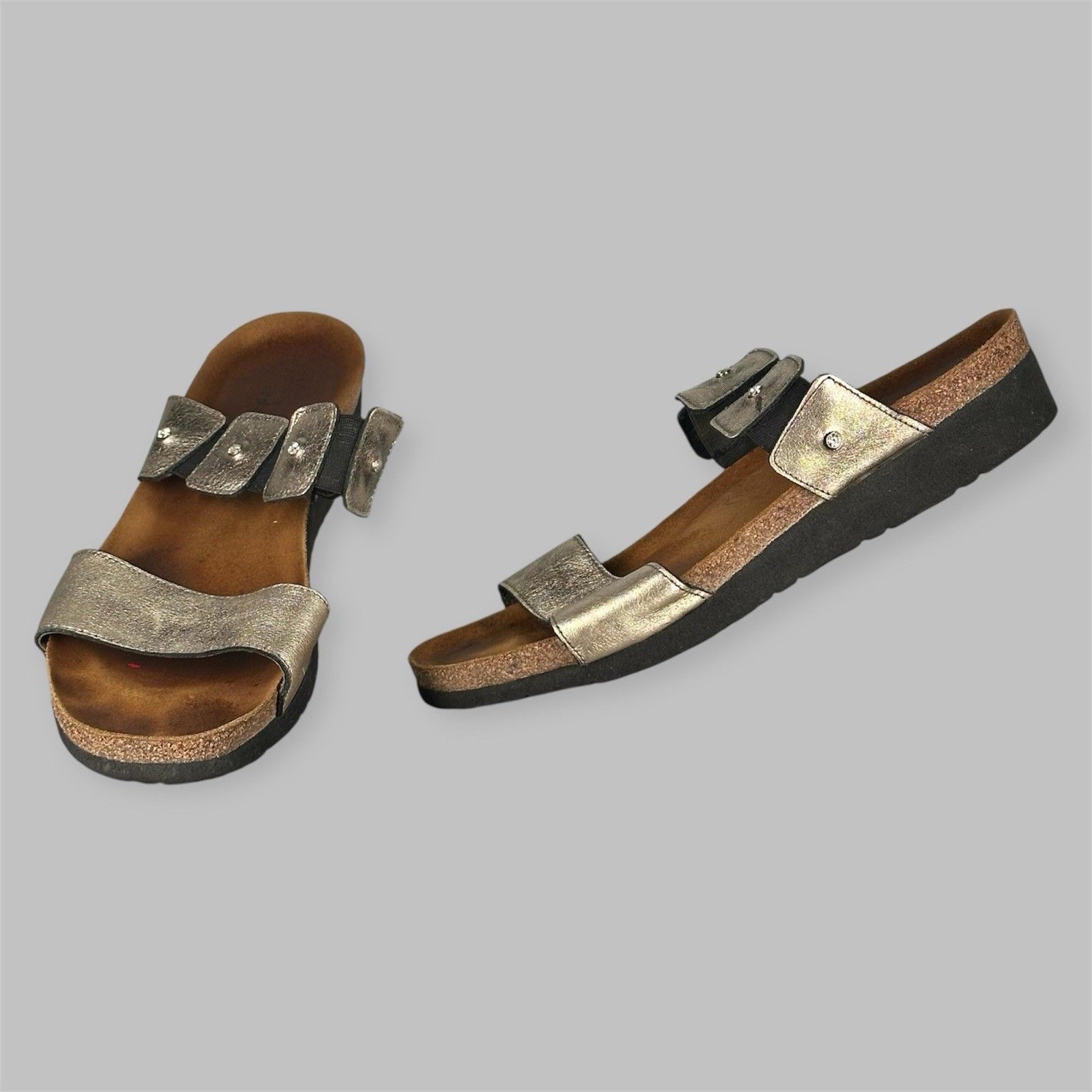 Naot Ashley Metallic Leather 2 Strap Slide Sandal Women's Size 41 Us 10